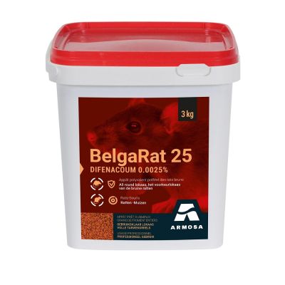 Belgarat 25 (grain blé) - 120 x sachets de 25 g (3 kg) - Contrôle très puissant du rat pour l'intérieur et l'extérieur